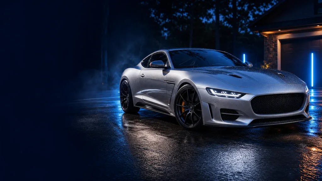 Glossy silver performance car