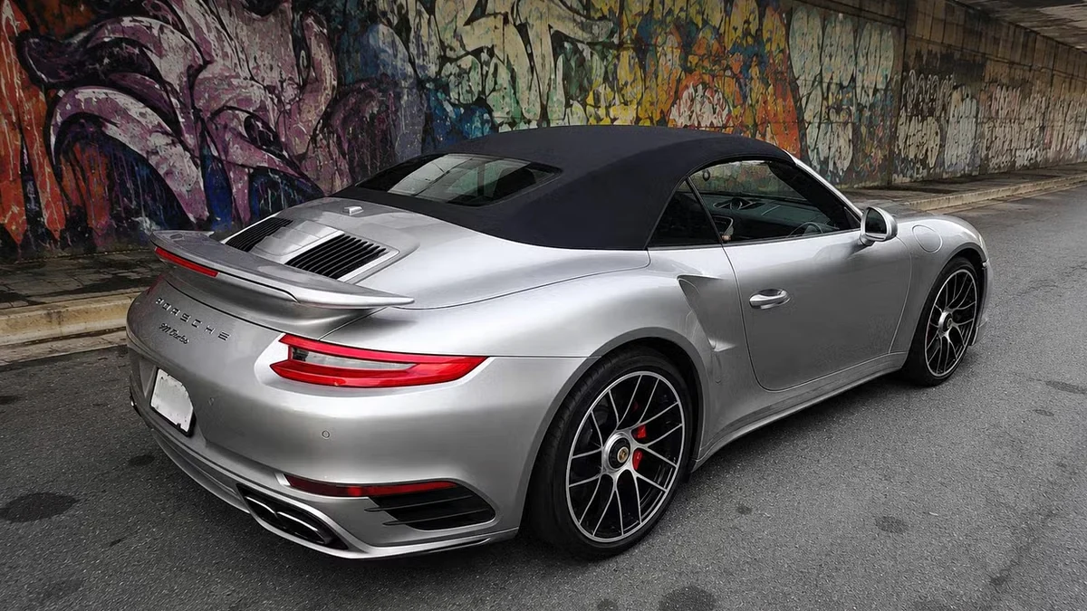 Finished silver 2019 Porsche 911 Turbo Cabriolet after a full detail